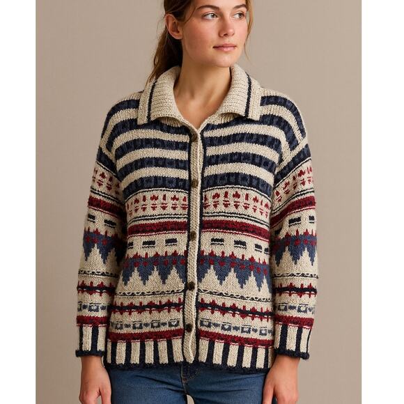 Eddie Bauer Sweaters - Eddie Bauer Legend Hand-Knit Fair Isle Nordic Cardigan Sweater